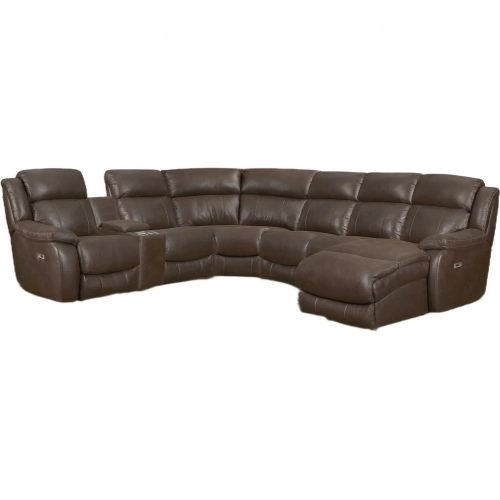 Sawyer Power Console Sectional Sofa with Right Facing Chaise in Brown Vegan Leather